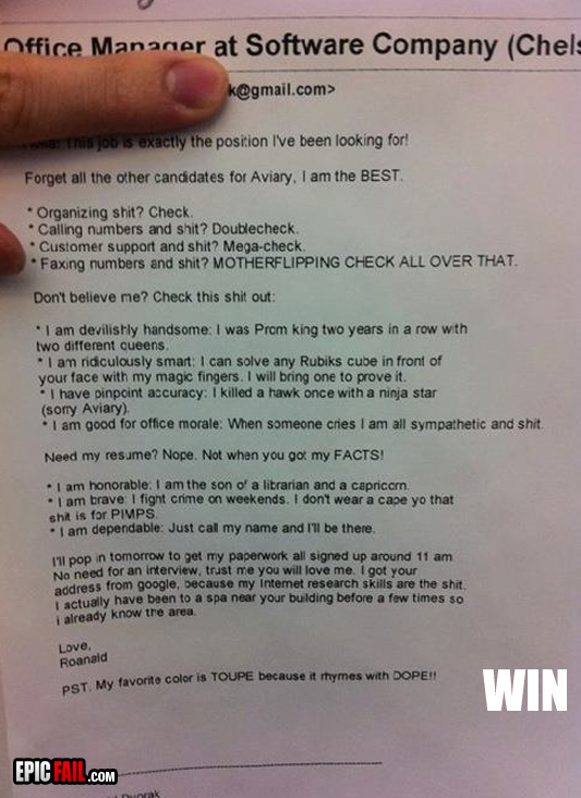 Job Application Win — fail moment
