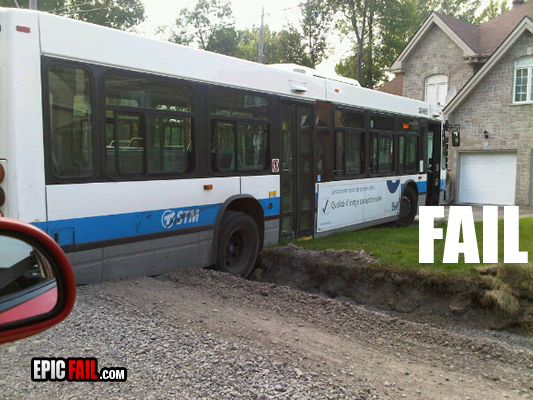 Public transportation bus gets stuck in a ditch — fail moment