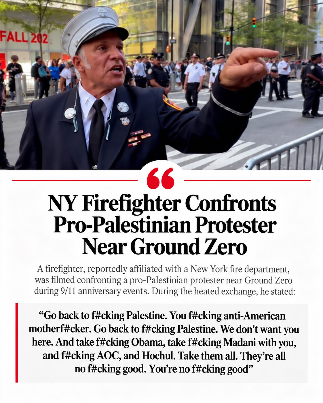 NY Firefighter Confronts Pro-Palestinian Protester Near Ground Zero — viral news clip