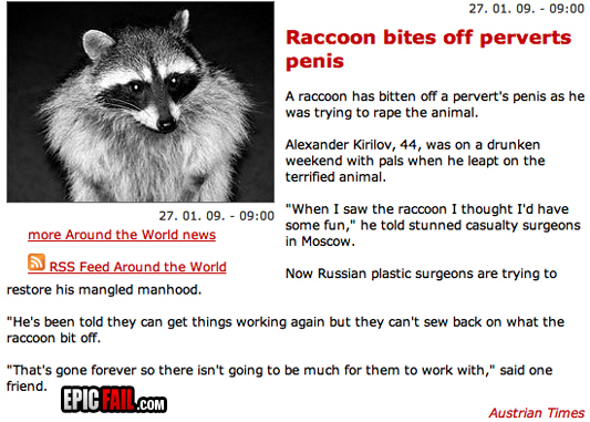 Caught on camera: epic Rape Fail, Raccoon Win