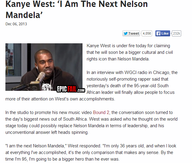 Kanye West : 'I am the next Nelson Mandela' — fail moment