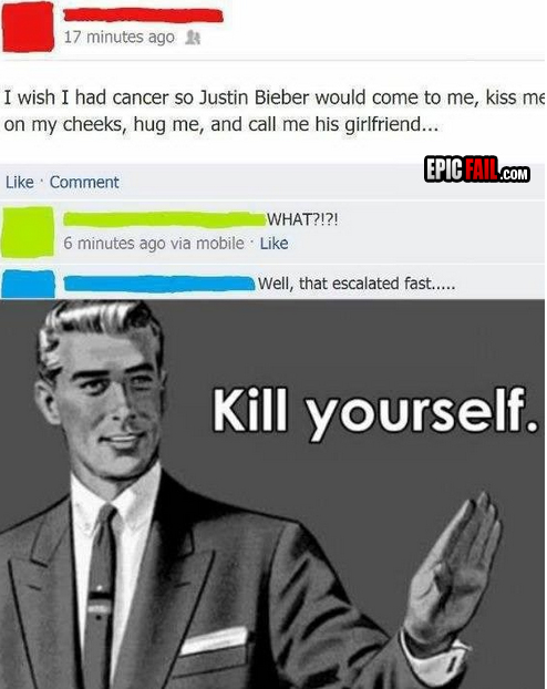 Caught on camera: epic Facebook Justin Bieber Fan FAIL